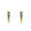 Oro Laminado Huggie Hoop, Gold Filled Style with Multicolor Micro Pave, Polished, Golden Finish, 02.210.0598.4.10