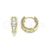 Oro Laminado Huggie Hoop, Gold Filled Style with White Cubic Zirconia, Polished, Golden Finish, 02.210.0600.10