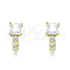 Oro Laminado Huggie Hoop, Gold Filled Style with White Cubic Zirconia, Polished, Golden Finish, 02.210.0606.12