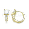 Oro Laminado Huggie Hoop, Gold Filled Style with White Cubic Zirconia, Polished, Golden Finish, 02.210.0606.12