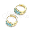 Oro Laminado Huggie Hoop, Gold Filled Style Baguette Design, with Blue Topaz Cubic Zirconia, Polished, Golden Finish, 02.210.0607.2.12