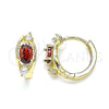 Oro Laminado Huggie Hoop, Gold Filled Style with Garnet and White Cubic Zirconia, Polished, Golden Finish, 02.210.0608.12