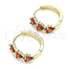 Oro Laminado Huggie Hoop, Gold Filled Style Heart Design, with Garnet Cubic Zirconia, Polished, Golden Finish, 02.210.0614.15