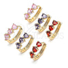 Oro Laminado Huggie Hoop, Gold Filled Style Heart Design, with Garnet Cubic Zirconia, Polished, Golden Finish, 02.210.0614.15