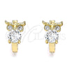 Oro Laminado Huggie Hoop, Gold Filled Style Owl Design, with White Cubic Zirconia, Polished, Golden Finish, 02.210.0620.15