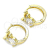 Oro Laminado Huggie Hoop, Gold Filled Style Owl Design, with White Cubic Zirconia, Polished, Golden Finish, 02.210.0620.15