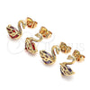 Oro Laminado Stud Earring, Gold Filled Style Swan Design, with Garnet Cubic Zirconia, Polished, Golden Finish, 02.387.0002.3