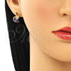 Oro Laminado Stud Earring, Gold Filled Style Swan Design, with Amethyst Cubic Zirconia, Polished, Golden Finish, 02.387.0031.2