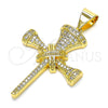Oro Laminado Religious Pendant, Gold Filled Style Cross Design, with White Micro Pave, Polished, Golden Finish, 05.342.0011