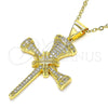 Oro Laminado Religious Pendant, Gold Filled Style Cross Design, with White Micro Pave, Polished, Golden Finish, 05.342.0011