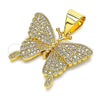 Oro Laminado Fancy Pendant, Gold Filled Style Butterfly Design, with White Micro Pave, Polished, Golden Finish, 05.342.0013