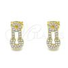 Oro Laminado Stud Earring, Gold Filled Style Paperclip Design, with White Micro Pave, Polished, Golden Finish, 02.342.0127