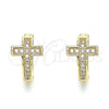 Oro Laminado Huggie Hoop, Gold Filled Style Cross Design, with White Micro Pave, Polished, Golden Finish, 02.195.0145.15
