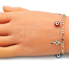 Oro Laminado Charm Bracelet, Gold Filled Style Evil Eye and Cross Design, Multicolor Enamel Finish, Golden Finish, 03.213.0134.07 (04 MM Thickness, 7 Inches Length)