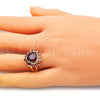 Oro Laminado Multi Stone Ring, Gold Filled Style Heart Design, with Garnet Cubic Zirconia, Polished, Golden Finish, 01.346.0018.2.09 (Size 9)