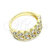 Oro Laminado Multi Stone Ring, Gold Filled Style Leaf Design, with White Cubic Zirconia, Polished, Golden Finish, 01.346.0019.07 (Size 7)
