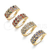 Oro Laminado Multi Stone Ring, Gold Filled Style Leaf Design, with White Cubic Zirconia, Polished, Golden Finish, 01.346.0019.07 (Size 7)