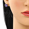 Oro Laminado Stud Earring, Gold Filled Style with Amethyst Cubic Zirconia, Polished, Golden Finish, 5.128.021.4