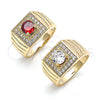 Oro Laminado Mens Ring, Gold Filled Style with Garnet and White Cubic Zirconia, Polished, Golden Finish, 01.283.0027.1.11 (Size 11)
