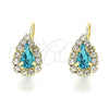 Oro Laminado Leverback Earring, Gold Filled Style Teardrop Design, with Blue Topaz and White Crystal, Polished, Golden Finish, 5.125.012.9