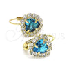 Oro Laminado Leverback Earring, Gold Filled Style Heart Design, with Blue Topaz and White Crystal, Polished, Golden Finish, 02.122.0111.8