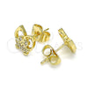Oro Laminado Stud Earring, Gold Filled Style Owl Design, with White Micro Pave, Polished, Golden Finish, 02.156.0594