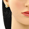 Oro Laminado Stud Earring, Gold Filled Style Evil Eye Design, with Sapphire Blue Cubic Zirconia and White Micro Pave, Polished, Golden Finish, 02.156.0596