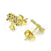 Oro Laminado Stud Earring, Gold Filled Style Tree Design, with Multicolor Micro Pave, Polished, Golden Finish, 02.156.0607