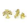 Oro Laminado Stud Earring, Gold Filled Style Tree Design, with Multicolor Micro Pave, Polished, Golden Finish, 02.156.0607