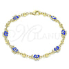 Oro Laminado Fancy Bracelet, Gold Filled Style Elephant and Evil Eye Design, Blue Enamel Finish, Golden Finish, 03.213.0141.1.08 (06 MM Thickness, 8 Inches Length)