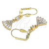 Oro Laminado Long Earring, Gold Filled Style Baguette Design, with White Cubic Zirconia and White Micro Pave, Polished, Golden Finish, 02.213.0316