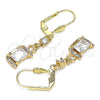 Oro Laminado Long Earring, Gold Filled Style Heart Design, with White Cubic Zirconia and White Micro Pave, Polished, Golden Finish, 02.213.0317