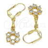 Oro Laminado Long Earring, Gold Filled Style Flower Design, with White Cubic Zirconia, Polished, Golden Finish, 02.213.0329