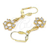 Oro Laminado Long Earring, Gold Filled Style Flower Design, with White Cubic Zirconia, Polished, Golden Finish, 02.213.0329