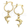Oro Laminado Small Hoop, Gold Filled Style Dolphin Design, Polished, Golden Finish, 02.58.0039.12