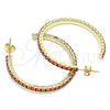 Oro Laminado Stud Earring, Gold Filled Style with Garnet Crystal, Polished, Golden Finish, 02.122.0118.1.35