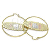 Oro Laminado Large Hoop, Gold Filled Style Elephant and Owl Design, Diamond Cutting Finish, Tricolor, 02.380.0091.50