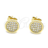 Oro Laminado Stud Earring, Gold Filled Style with White Micro Pave, Polished, Golden Finish, 02.344.0125
