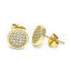 Oro Laminado Stud Earring, Gold Filled Style with White Micro Pave, Polished, Golden Finish, 02.344.0125
