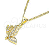 Oro Laminado Pendant Necklace, Gold Filled Style Butterfly Design, with White Micro Pave, Polished, Golden Finish, 04.156.0454.20 (02 MM Thickness, 20 Inches Length)