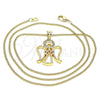 Oro Laminado Pendant Necklace, Gold Filled Style Angel Design, with White Micro Pave, Polished, Golden Finish, 04.156.0456.20 (02 MM Thickness, 20 Inches Length)