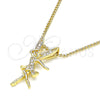 Oro Laminado Pendant Necklace, Gold Filled Style Angel Design, with White Micro Pave, Polished, Golden Finish, 04.156.0461.20 (02 MM Thickness, 20 Inches Length)