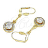 Oro Laminado Long Earring, Gold Filled Style with White Cubic Zirconia, Polished, Golden Finish, 02.387.0042