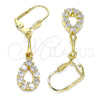 Oro Laminado Long Earring, Gold Filled Style Teardrop Design, with White Cubic Zirconia, Polished, Golden Finish, 02.387.0047