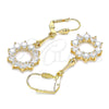 Oro Laminado Long Earring, Gold Filled Style with White Cubic Zirconia, Polished, Golden Finish, 02.387.0054
