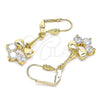 Oro Laminado Long Earring, Gold Filled Style Bow Design, with White Cubic Zirconia, Polished, Golden Finish, 02.387.0065