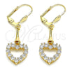 Oro Laminado Long Earring, Gold Filled Style Heart Design, with White Cubic Zirconia, Polished, Golden Finish, 02.387.0067