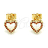 Oro Laminado Stud Earring, Gold Filled Style Heart Design, with Garnet Micro Pave, Polished, Golden Finish, 02.156.0629.1