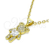 Oro Laminado Fancy Pendant, Gold Filled Style Teddy Bear Design, with White Cubic Zirconia and White Micro Pave, Polished, Golden Finish, 05.341.0051