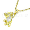 Oro Laminado Fancy Pendant, Gold Filled Style Teddy Bear Design, with White Cubic Zirconia, Polished, Golden Finish, 05.341.0052
